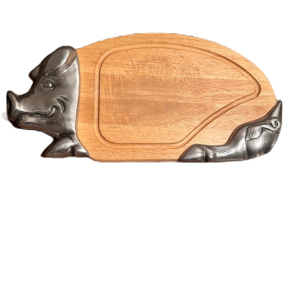 Pig Shaped Wooden Cutting Board Charcuterie Metal Farmhouse Kitchen Decor - Picture 13 of 16